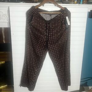 NWT Liverpool Wide Leg Crop Orange/Black Patchwork Geometric Ditsy Pull On Pants